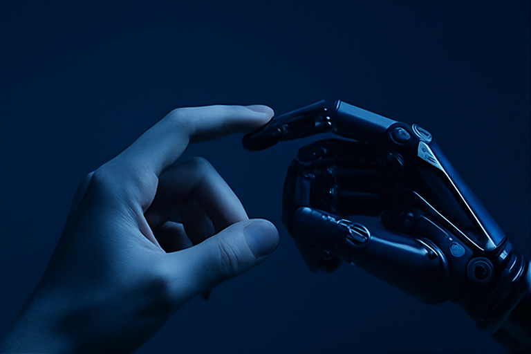 Bionic hand lit in blue