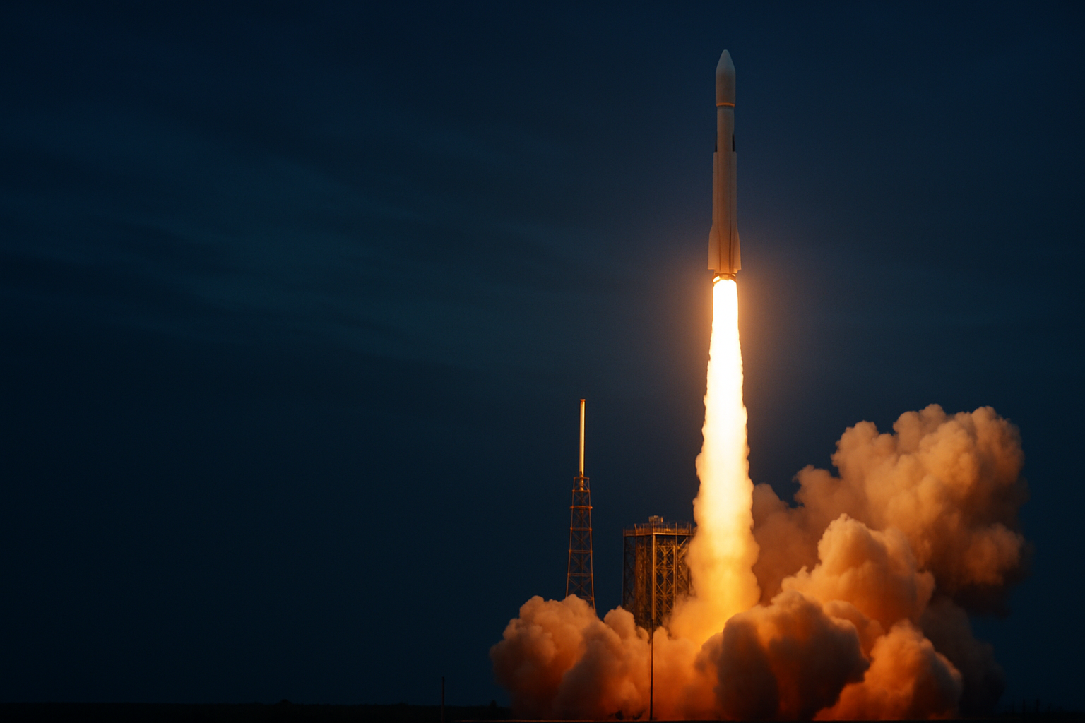 Rocket lifting off at blue hour